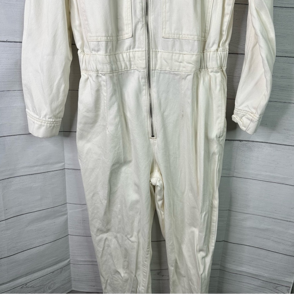 Mango size Large Long Sleeve Off White Utility Denim Jumpsuit Boilersuit - Picture 7 of 12